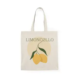 Limoncello Lemon Illustration Natural Tote Bag | Citrus Branch Art