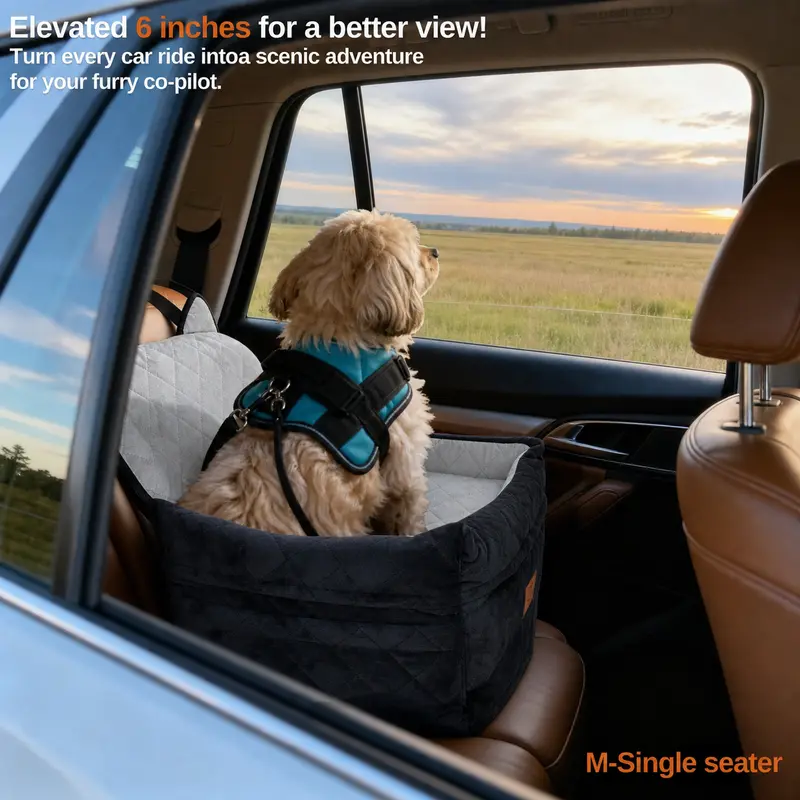 ZVRpet Plaid Dog Booster Car Seat for Small Dogs Up to 35lbs - 6in Thick Memory Foam Cushion, Adjustable Anxiety Relief, Washable Cover, Storage Pocket, Metal Buckle Safety Belt, Fits Front/Back Seats, Pet Carrier Bag
