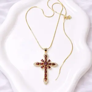 Elegant 14k gold plated Cross Necklace with Sparkling Zirconia Stones for a Luxury Look