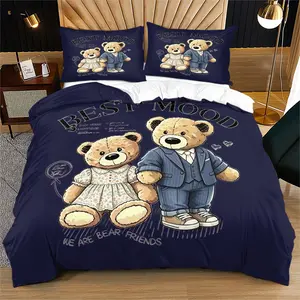 A set of soft and durable bedding duvet covers with a teddy bear print pattern, including 1 duvet cover and 1 or 2 pillowcases, without a core or pillow, suitable for children or adults as gifts, modern style and fashionable bedroom bed decoration
