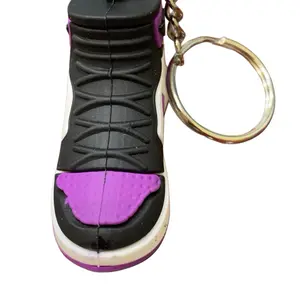 Purple Shoe Keychain - Black and Purple Design with silver Ring Attachment