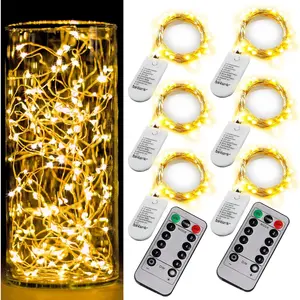 6 Pack Battery Operated Fairy Lights with Timer 2PCS Remote 6.5ft 20LED Warm White Twinkle Waterproof Silver Wire Lights for DIY Mason Jar Wedding Christmas Party Table Centerpiece Decoration