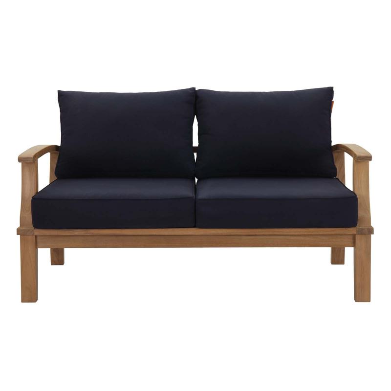 Modway Marina Outdoor Patio Teak Loveseat in Natural Navy