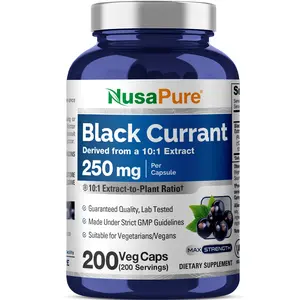 NusaPure Black Currant 10:1 Extract Dietary Supplement, 250 mg per Vegan Veg Cap, 200 Count, Natural Plant-Based Vegetarian Vitamins Supplement, Non-GMO