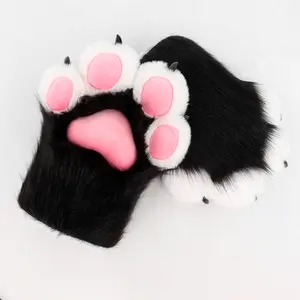 Faux Fur Animal Paw Gloves with Built-in Squeaker – Realistic Wolf Paw Design, Fluffy Cat Paw Cosplay Mittens, Soft Warm Costume Accessories for Christmas, Parties and Cosplay