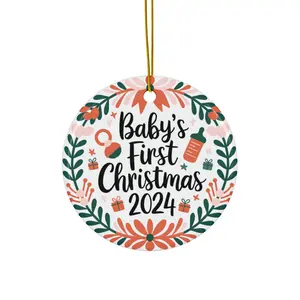 Baby’s First Christmas 2024 Ornament  Newborn Keepsake, Glossy Ceramic Decoration, Holiday Gift for New Parents Print easter christmas tree christmas tree decor