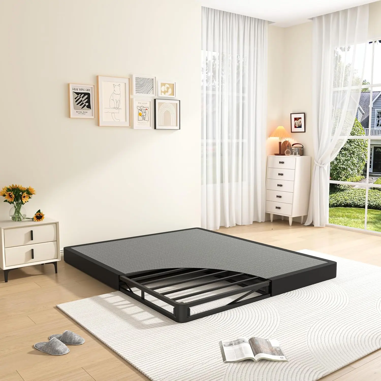 5 Inch Box Spring for  Bed Low Profile  Box Spring,  Size Bed Base 3500 lbs Black Heavy Duty Metal Mattress Foundation with BoxSpring Cover, No Squeaky, Easy Assembly