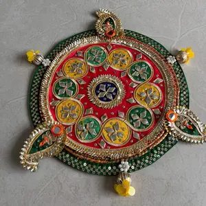 Mdf Board Gota Pati Rangoli and Diya Holders - Multicolor Religious Decorations for Diwali