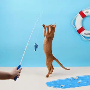 ZEZE Telescopic Fishing Rod Cat Toy – Interactive Fishing Wand with Catnip Plush Fish, Retractable Pole for Active Play & Exercise, Ocean Theme Design