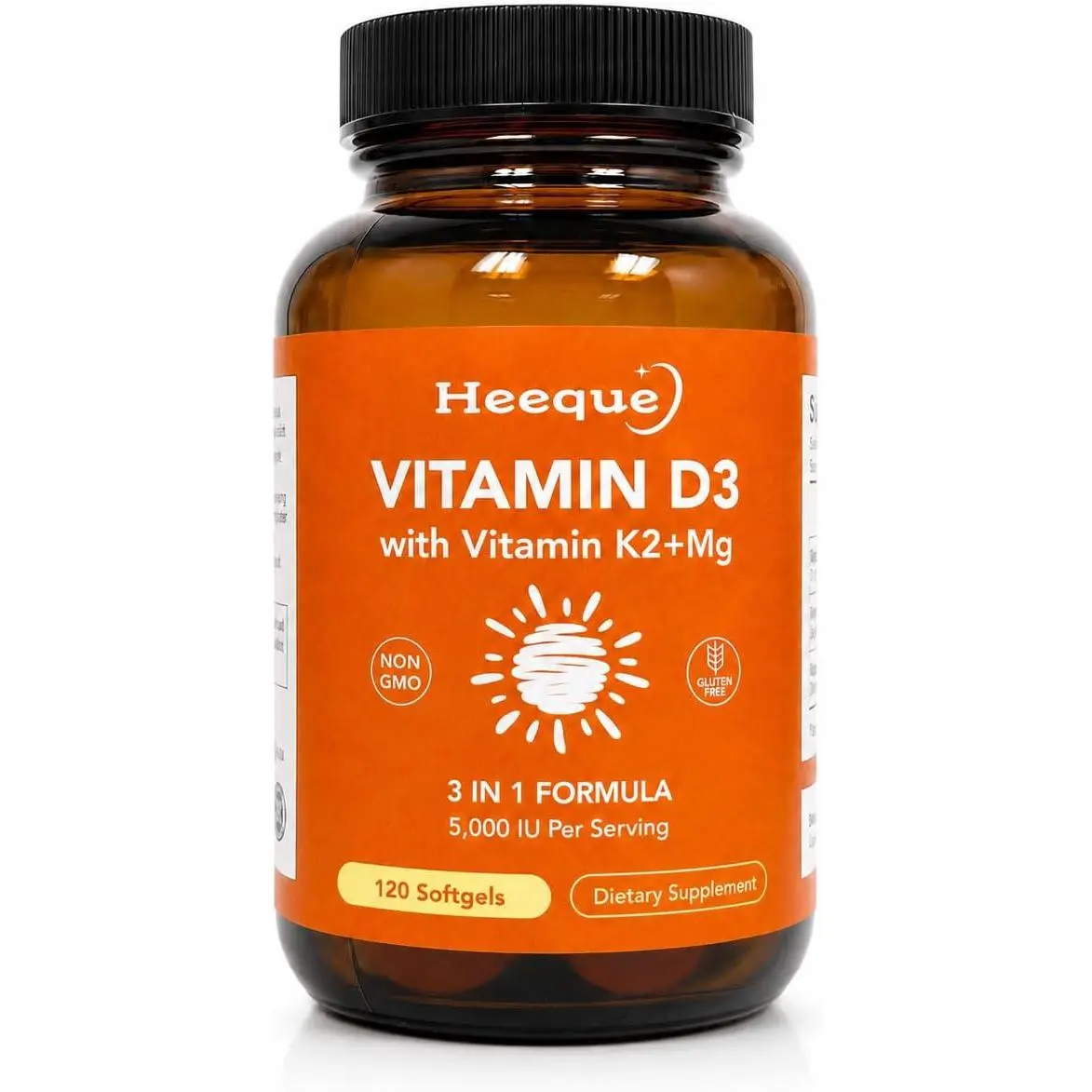 Vegan 3-in-1 Healthcare Dietary Vitamin D3 K2 Magnesium Supplement - 5000 IU D3, 200 mcg MK-7 MK-4, 100 mg Magnesium, Bone & Heart Health Support, Sugar-Free, Non-GMO, Gluten-Free, 120 Softgels