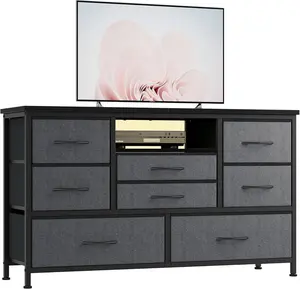 47.4 Inch TV Stand Up to 50 Inch TV, 8 Fabric Drawers Dresser with RGB LED Light and Power Outlet, Chest of Drawers for Hallway, Entertainment Center with Storage for Living Room, Entryway, Bedchamber Television Console Table