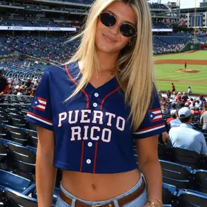 Custom Puerto Rico Baseball Crop Top Jersey, Personalized Name Number Boricua Pride Shirt