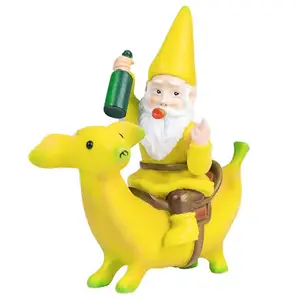Mini Gnome Statue Funny Gnome Riding a Banana Dog Indoor Gnome Sculpture