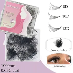 1000 Pcs per box, Curl C / D, Thickness 0.05mm,8D/10D/12D,8-15mm / Mixed Lengths, Pointy Base Premade Fans Eyelash Extensions, Thick Fake Lashes For Professional, Daily, Wedding, Party, Costume Makeup