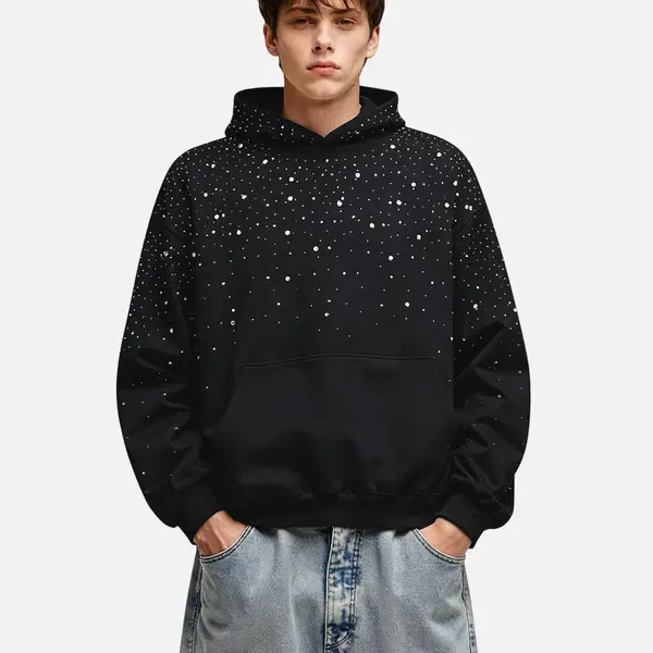 Aelfric Eden Men's Vintage Cotton Hoodie - Unisex Oversized Starry Rhinestone Embellishment, Rhinestone-Brim Lettering, Cute Party Streetwear Clothing Top
