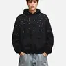 Aelfric Eden Men's Vintage Cotton Hoodie - Unisex Oversized Starry Rhinestone Embellishment, Rhinestone-Brim Lettering, Cute Party Streetwear Clothing Top