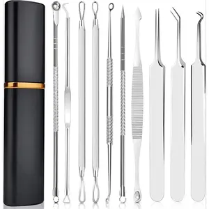 Pimple removal tool kit-10 Pcs Blackhead Remover Comedone Extractor Kit with Metal Case for Quick and Easy Removal of Pimples, Blackheads, Removal on Forehead,Facial and Nose(Silver)