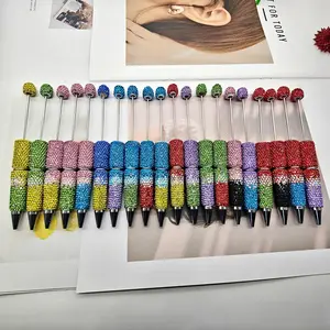 Rainbow Diamond DIY Bead Rollerball Pen Set, Smooth Writing Office Stationery Supplies, Holiday Party Gift Pens, Includes 1.0 Ink Cartridge, Comfortable Grip
