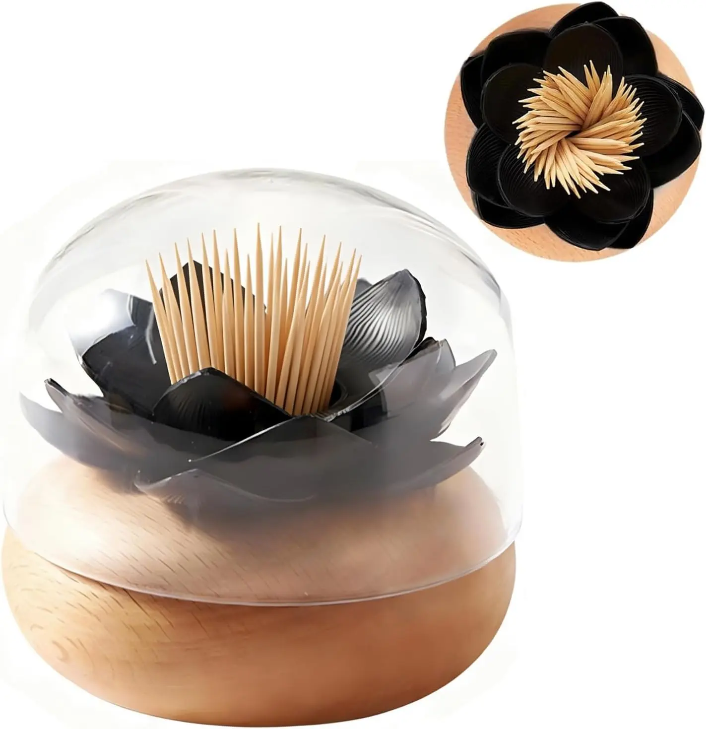 Black Wooden Decorative Toothpick Dispenser Holder for Kitchen Bathroom Accessories Cute Gift with 80 Toothpicks