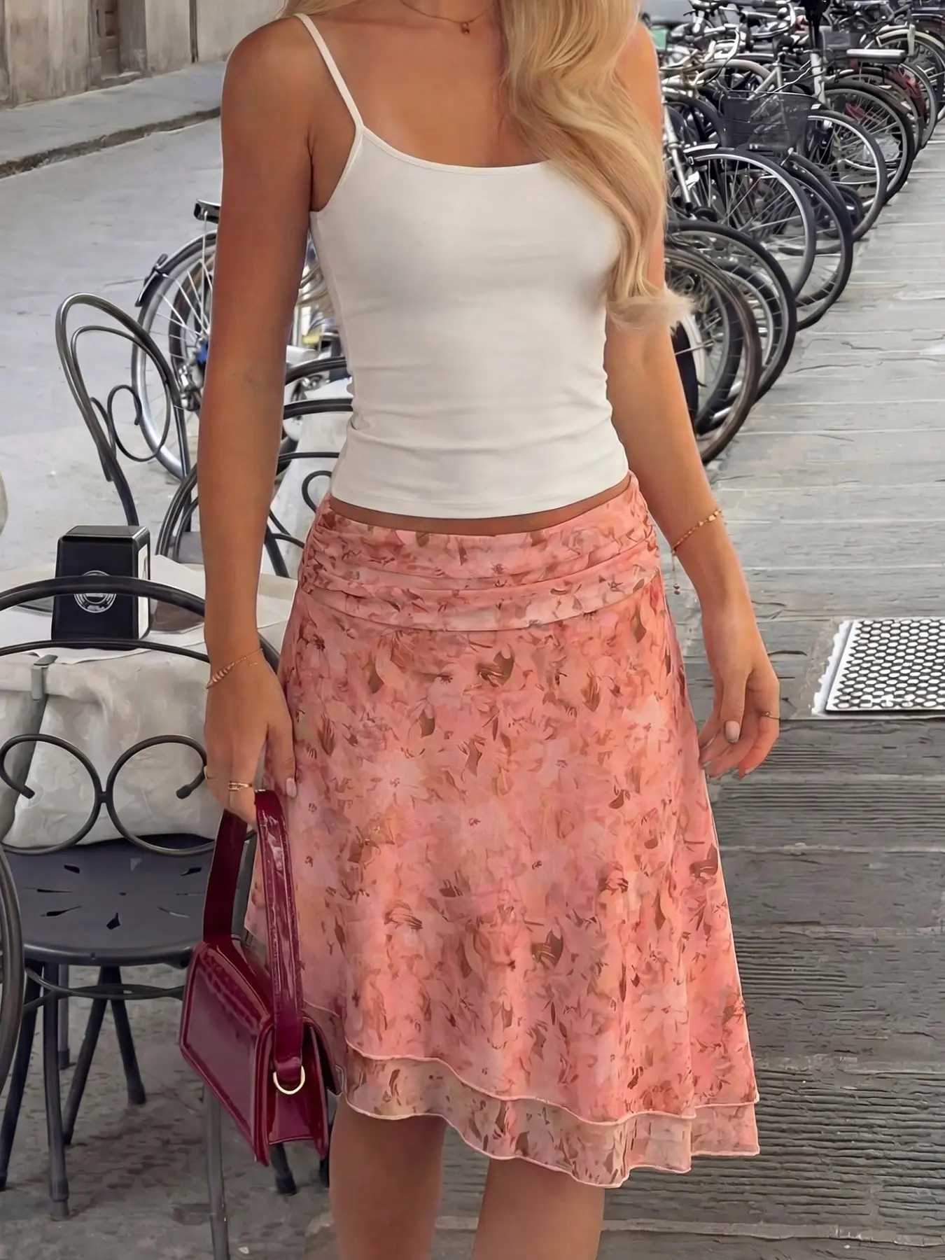 Women's Vacation Ditsy Floral Print High Waist Ruched Asymmetrical Hem Fitted Skirt, Elegant Boho Bohemian Half Skirt for Summer, Stylish Casual Women's Fashion