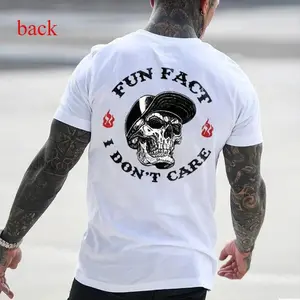 100% Cotton Men's Streetwear Essential FUN FACT I DON'T CARE Skull Print Cotton T-Shirt Golf Gift T-Shirt For Men and Women