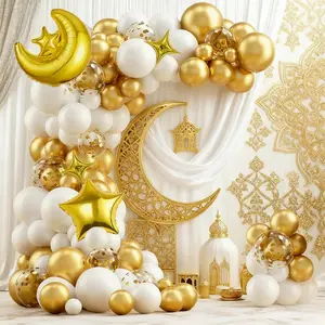106pcs Star Moon Theme Platinum Latex Balloons Decor Balloon Garland, 22 Inch Foil Balloons for Birthday Eid Festival Party Background Photo Props Balloon Decorations Kit