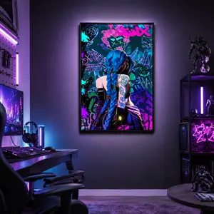 Framed Anime Jinx Canvas Wall Art - Graffiti Style Poster for Living Room, Bedroom, Hallway Decoration - Perfect Gift for Anime Fans, Colorful Neon Colors, Ornaments, Decor, Decoration Art Illustrations Abstract Pattern Print