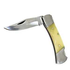 The BoneEdge 7" Classic Folding Knife White Handle with Sheath Stainless Steel