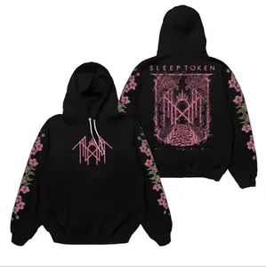 Black Floral Graphic Hoodie – Pink Flower Sleeve & Back Print, Unisex Alternative Streetwear Pullover, Unisex Casual Wear