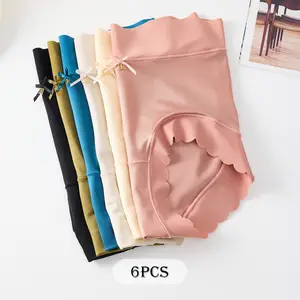 QUASTI 6 PCS Mid Waist Women's Briefs, High Elastic Hip Lifting Panties,Breathable Comfortable Soft High Elasticity Bow Design Panties,Solid Color Casual Suitable Panties,Basic Light Women's Underwear Summer Essentials Dailywear Set,S-XXL