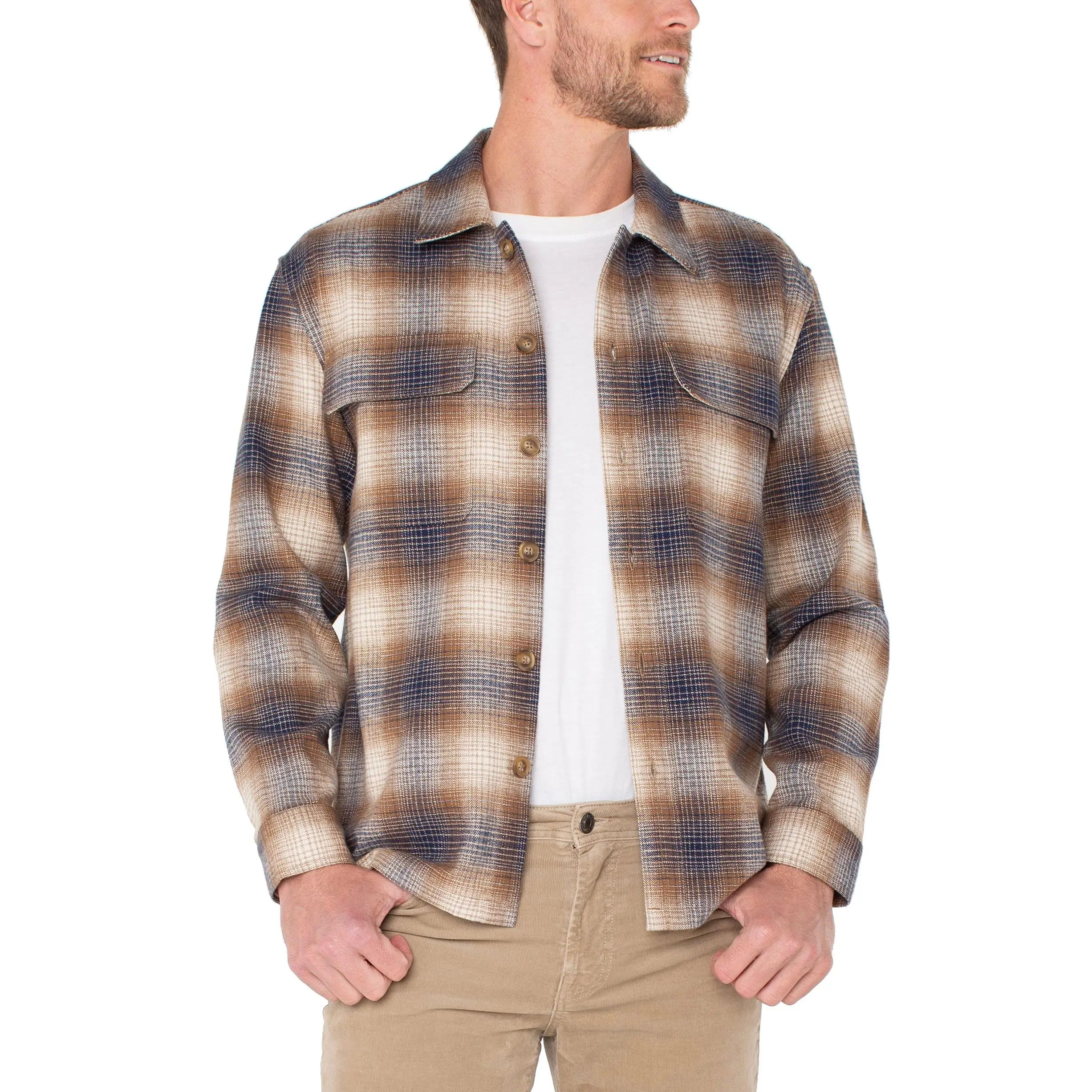 Flap Pocket Overshirt - Chestnut/Ivory