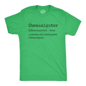 Mens Shenanigator T Shirt Funny St Patricks Day Party Parade Graphic Novelty Tee Mens Funny T Shirts Cool Vintage Fashion T-Shirt Gift Classic Menswear Saint Patrick's Day Apparel for Men Novelty Tees for Guys Green -