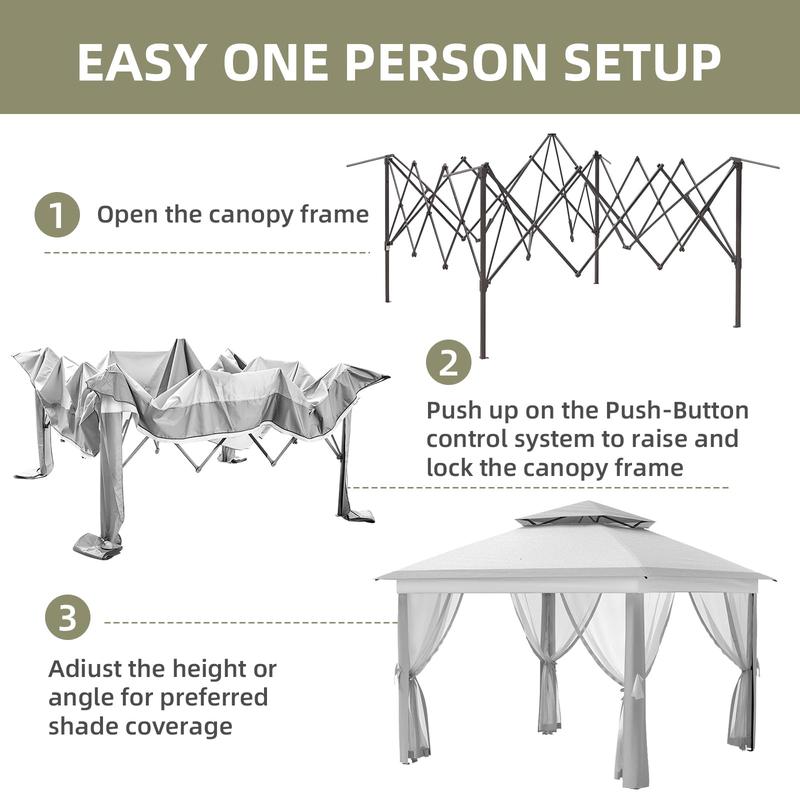 GAOMON 11x11 FT Outdoor Gazebo, Heavy Duty Pavilion With Sturdy Metal Frame & Double Roofs, Patio Shelter With Mosquito Netting,Grey