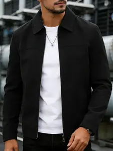 Men's Spring and Autumn Casual Jacket, 100% polyester fiber, zipper closure - lapel design, lightweight and versatile, light business style jacket, easy to maintain fabric, machine washable, suitable for daily outings, sports and leisure, and formal wea