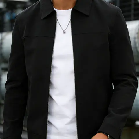Men's Spring & Fall Casual Jacket, 100% Polyester, Zip Closure, Lightweight Business Style, Easy Care, Plain Design, Zipper Jacket