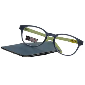 Premium Reading Glasses High End Readers +1.25..+3 Magnifying Glasses, Round Frame. (Transparent Blue, Green) NY Fifth Avenue. Unisex Lightweight