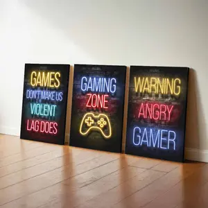 Gaming Canvas Poster Wall Art Set of 3, Funny Gamer Quotes Canvas Posters, Video Game Room Decor for Boys Teens, Gamer Gifts for Bedroom Living Room