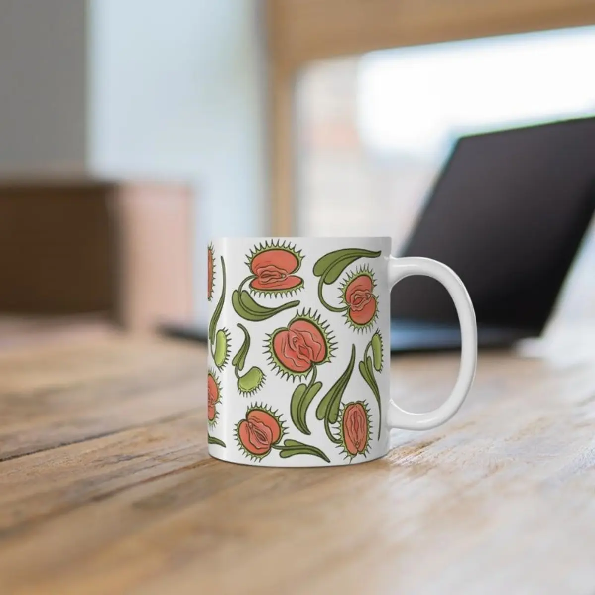 Venus Flytrap Ceramic Mug – Reusable, Washable Printed Drinkware with Handle, Ceramic Printed Drinkware for Coffee, Ceramic Mugs