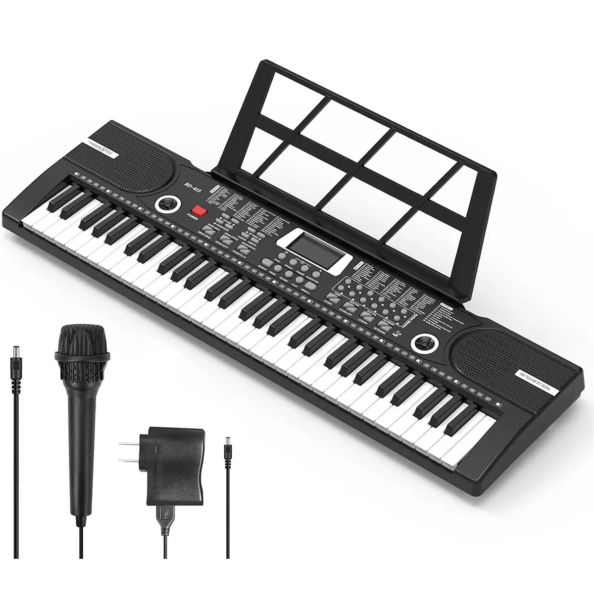 61-Key Portable Lighted Electronic Keyboard for Beginners - Multifunction Digital Piano Organ with Microphone, Sheet Music Stand, Recording, Playback, Demo, Volume Delay, Vibration, Programming Functions