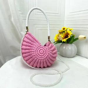 Boho Crochet Crossbody Bag for Women, Seashell Pearl Chain Beach Purse with Handmade Knit Design, Y2K Vacation Shoulder Bag for Summer Travel, Festivals, Coastal Outfits, Resort Wear and Daily Aesthetic Looks