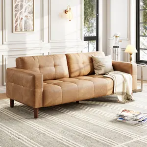 3-Seater Sofa Couch, 83 in Wide Faux Leather Sofa Couch, 2 Removable Back Cushions, Deep Seats, for Living Room, Bedroom, Apartment, Office