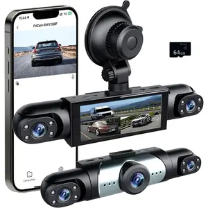 1080P Ultra HD 4-Channel Dash Cam for Cars Front & Inside & Rear Recording, Loop Recording, Night Vision, 4 Inch IPS Screen - Car DVR Black Box