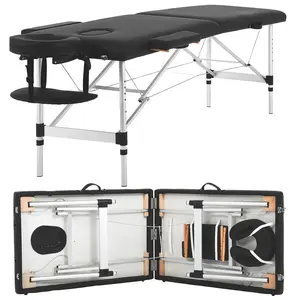 72.8 Inch Aluminum Massage Table Portable Massage Bed Height Adjustable Spa Bed 2/3 Fold Facial Tattoo Salon Bed W/Face Cradle Carry Case