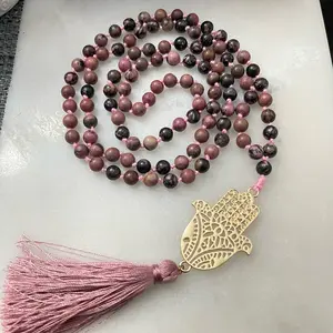 Rhodonite Hamsa Mala Necklace