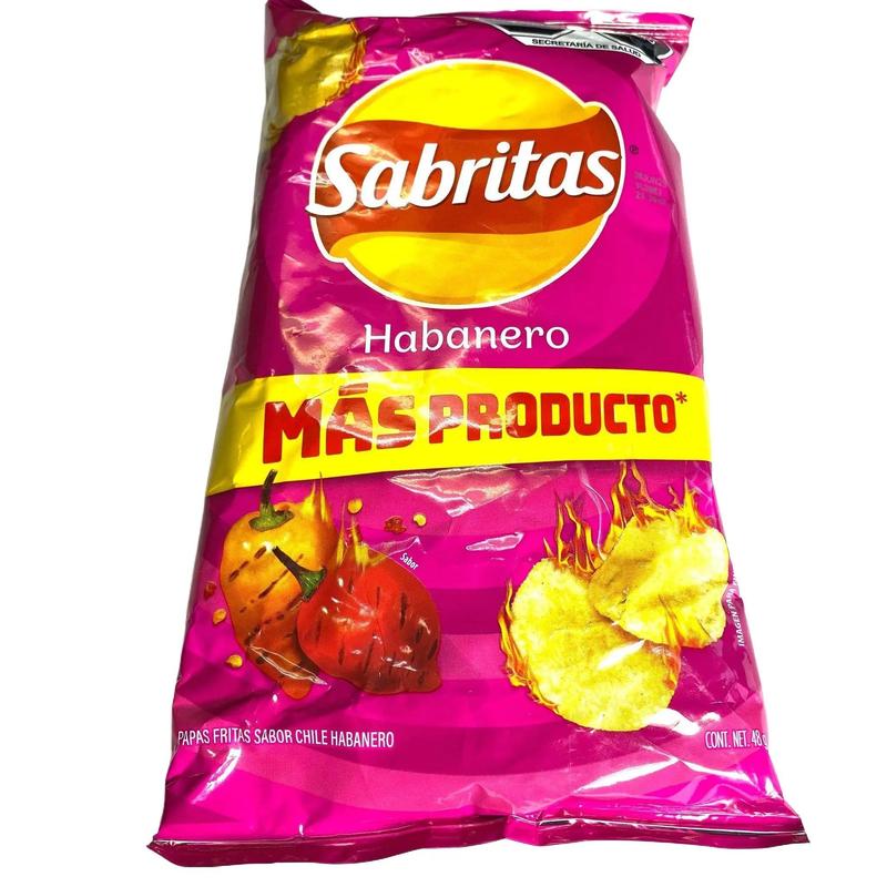 10 - PK SABRITAS HABANERO, Sabritas Chips, Snack Crispy Crunchy Bite - 44 GRAMS PER BAG - MEXICAN CHIPS - PAPITAS MEXICANAS - SABRITAS MEXICANAS