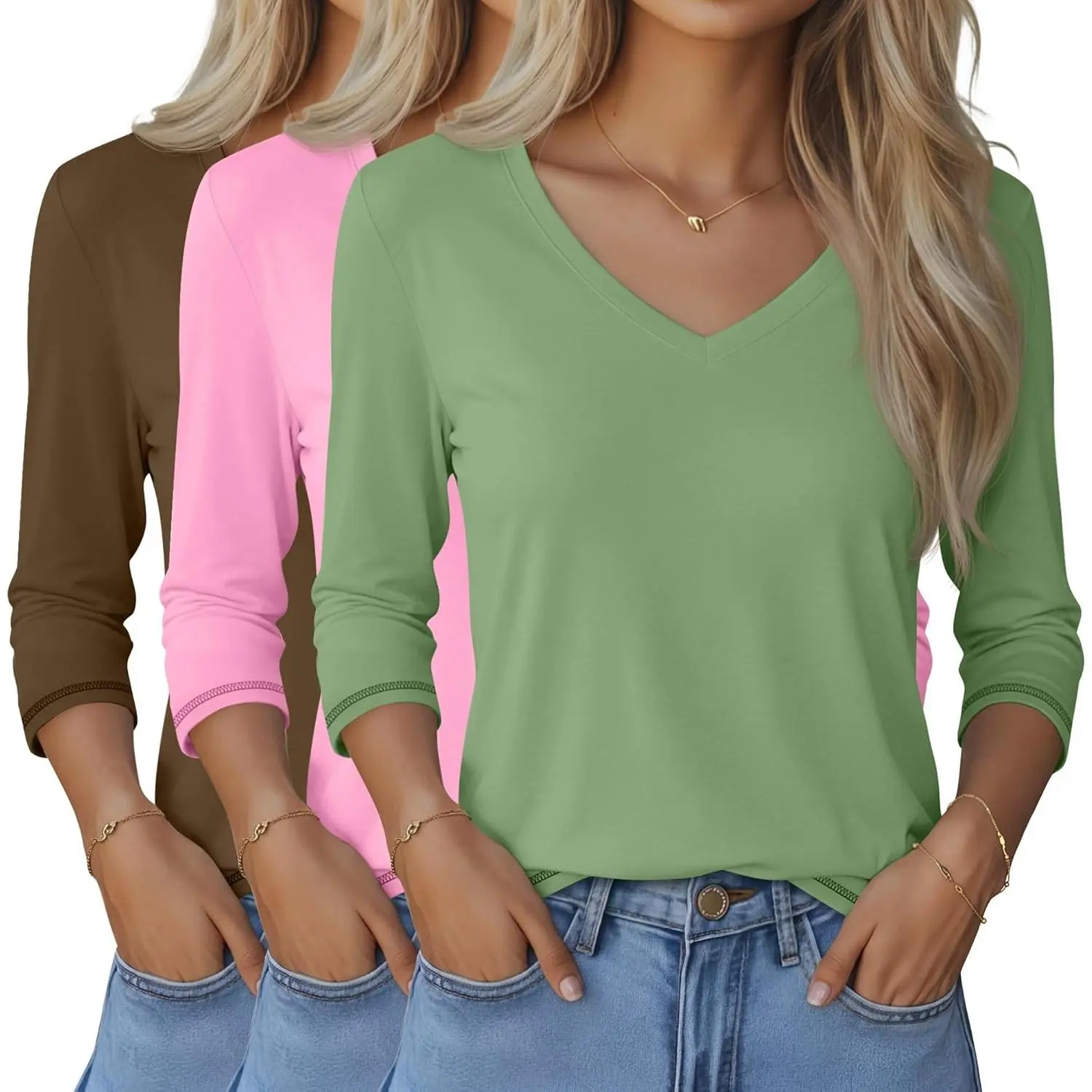 3 Pack Women's 3/4 Length Sleeve Tops V Neck T Shirts Loose Fit Blouses Casual Tees 2026 Fashion ClothesC31EasyWearStudio 3 Pack Women's 3/4 Length Sleeve Tops V Neck T Shirts Loose Fit Blouses Casual Tees 2026 Fashion ClothesC31EasyWearStudio