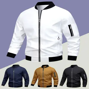 [Casual Chic, Lightweight Bomber] Bomber Jacket - Classic Pilot Style Polyester for Spring & Autumn Solid Color, Stand Collar, Zip-Up, Long Sleeve