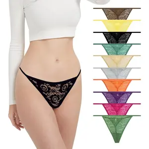 Lace G-String Thongs for Women Seamless Sexy Cotton Underwear Low Rise Stretch Breathable Ladies Panties 10 Pack