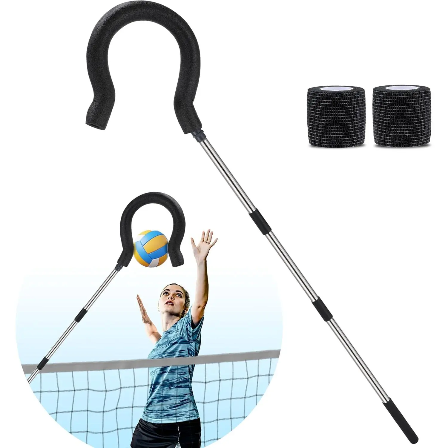 Volleyball Spike Trainer for Children, Portable Hitting Equipment with Leather & Foam, Lightweight & Adjustable for Spiking Practice at Parks or Beaches