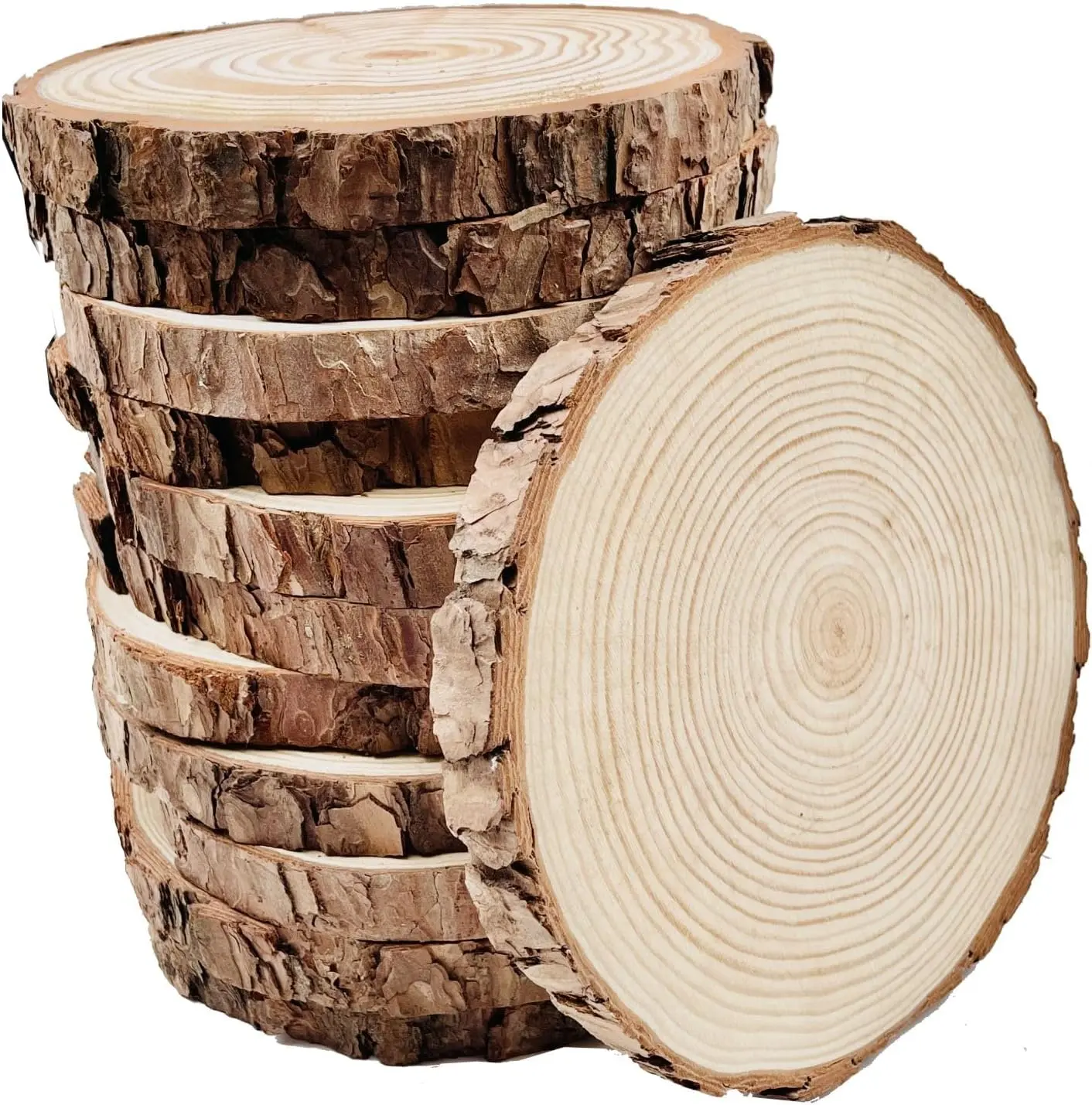 Pine Wood Round Slices - Unfinished Round Wooden Discs with Tree Bark (18 Count, 5.1-5.5 in) DIY Woodwork Supplies for Christmas Decoration, Centerpieces, Table Decorations, Hand Painting